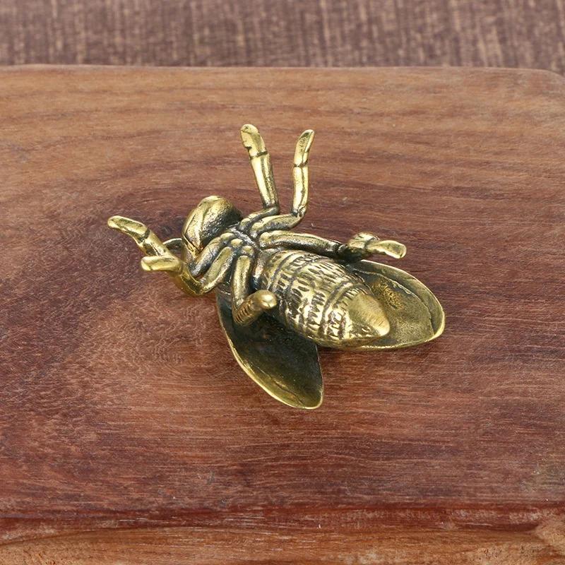 Massiv Messing Insekt Honningbie Figurer Miniaturer Te Kjæledyr Morsomme Håndverk Samling Skrivebord Små Ornamenter Hjemmedekorasjon Håndverk