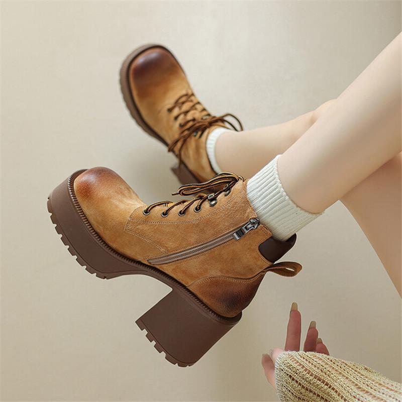 Móda Nové Zimní Semišové Dámské Boty Kulatá Špička Kotníkové Boty pro Ženy Vysoké Podpatky Zimní Boty Dámské Boty na Platformě Dámské Boty