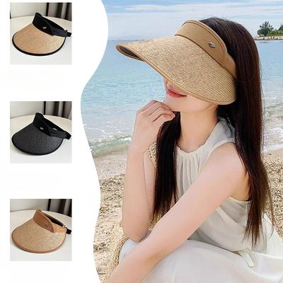 Listový Kovový Značka Prázdny Horný Klobúk Vrkočový Široký Okraj Ochrana Pred Slnkom Ochrana Pred Slnkom UV Lúče Klobúk Zmenšujúci Tvár