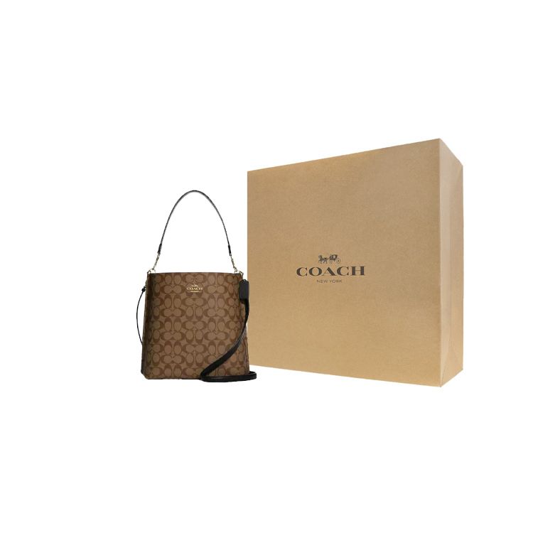 Coach Borsa Secchiello Mollie con Chiusura a Bottone a Pressione e Scomparto Centrale con Zip Borsa a Spalla da Donna Kaki Nero CA582-IMCBI