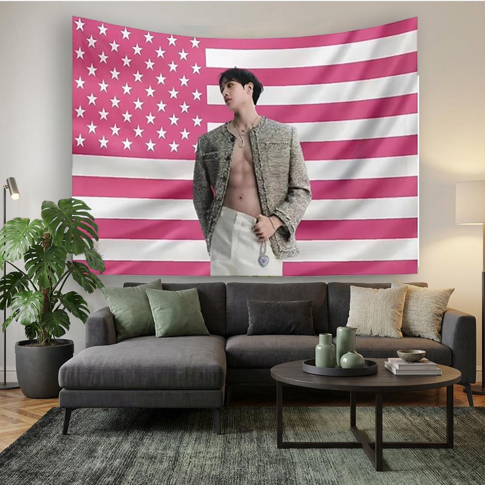 Bang Chan Rosa Bandiera Americana Kpop Stendardo Idol Arazzo Appeso a Parete Poster Perfetto per Decorazione Stanza Studio Giardino Cortile