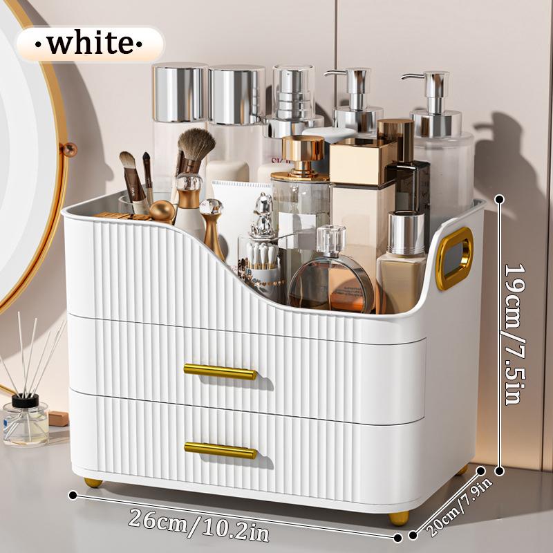 

3-Tier Large Capacity Makeup Organizer with Drawers - Portable Skincare Storage Box for Vanity, White/Green/Pink слонова кістка