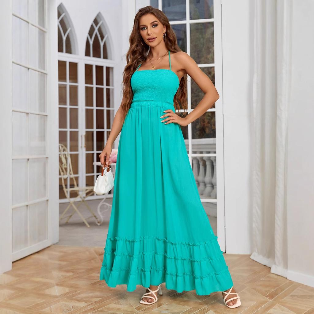 Hot Sale Women's Halter Bohemian Beach Long Dress Cotton Dress Customized