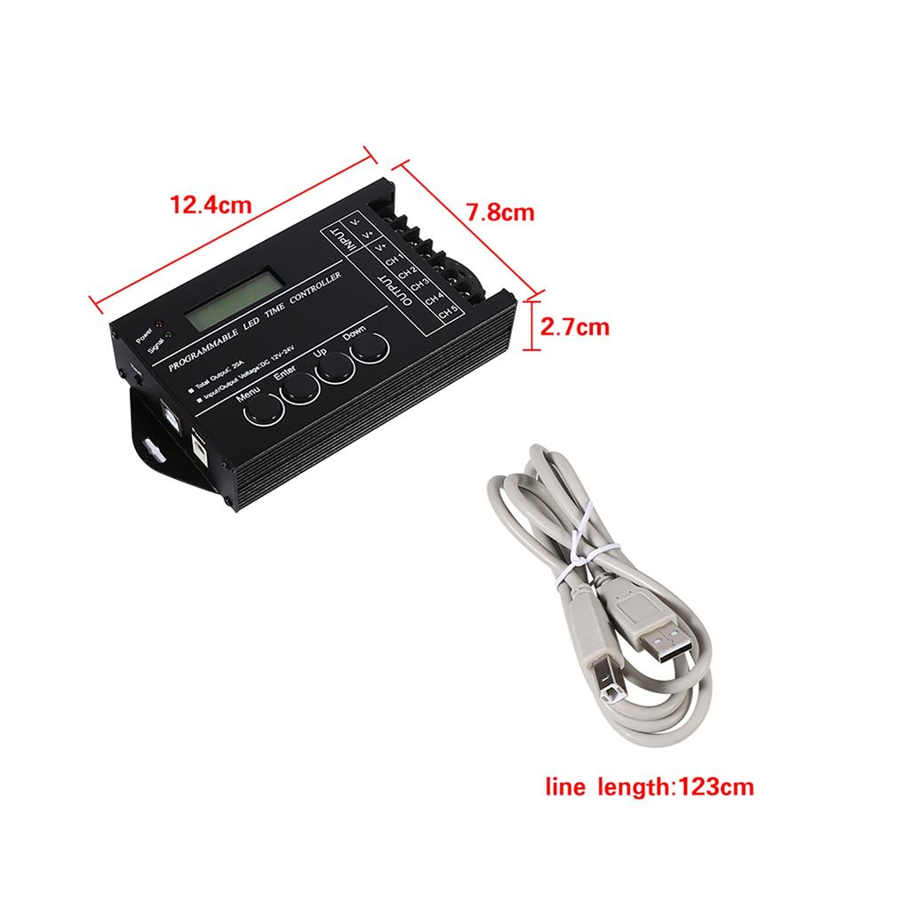 DC12/24V 20A programmerbar LED-tidskontroller 5 kanaler Fargejusterbar med CD USB-kabel
