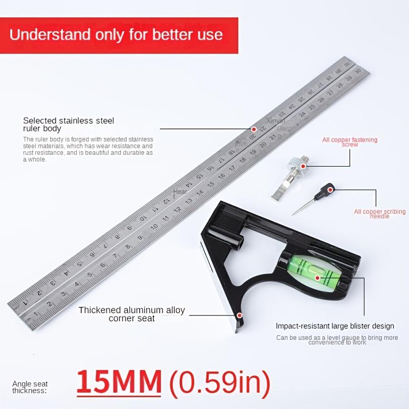 12" Professional Resolution Adjustable Stainless Steel Angle Combination Square Ruler