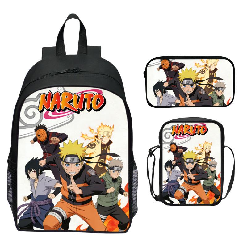 Set Zaino Anime Naruto 3 Pezzi Zaino Scuola Elementare Cartone Animato Stampato Leggero Multitasche