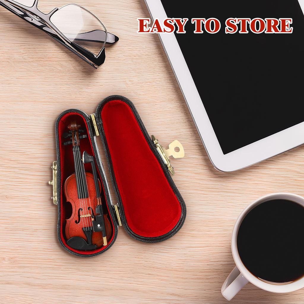 1Set Wood Small Miniature Violin Adornment Realistic Desktop Decor Photo Prop Stylish Home Accessory Tiny Violin
