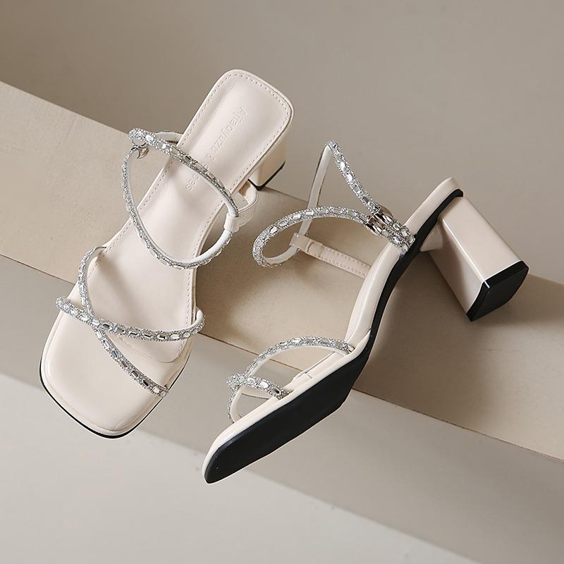 

Модные женские туфли на высоком каблуке, массивные сандалии, роскошные хрустальные женские туфли, летние шлепанцы на каблуке, дизайнерские новинки 2025, туфли-лодочки, модные женские сандалии 40 покинуть белый