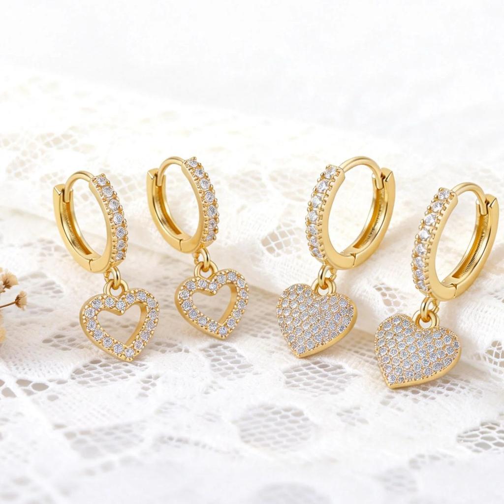 Retro Heart-Shaped Zircon Earrings Love Heart Ear Hoops Earrings for Women Charm Jewelry Gift