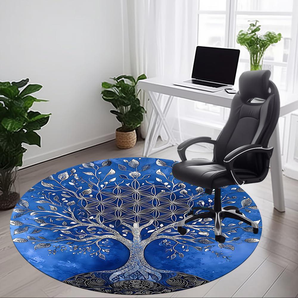 1 Alfombra Redonda de Oficina con Mandala de Árbol, Alfombrilla Adecuada para Oficina, Debajo de Sillas de Oficina, Dormitorio, Sala de Estar, Decoración del Hogar, Decoración de Habitación