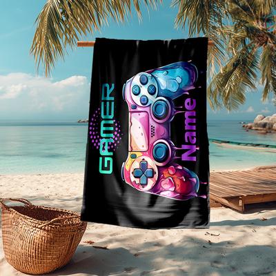 Custom Name Ultra-Soft Beach Towel with Game Controller Theme,Ideal for Pool - Camping, Diving - Perfect Travel Essential, Vibrant Beach Towel.