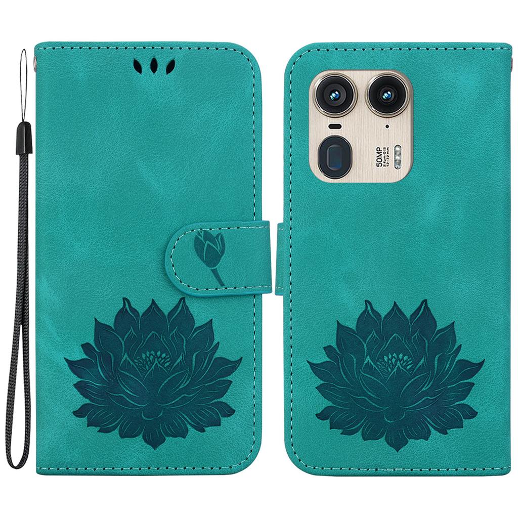 For Motorola Edge 50 Ultra 5G/Moto X50 Ultra 5G Wallet Phone Stand Case Imprinted Lotus Pattern PU Leather Phone Cover
