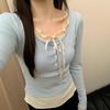 Women's Lace-up Ruffle Round Neck Two-Piece T-Shirt - Slim Fit, Spring 2024 Style