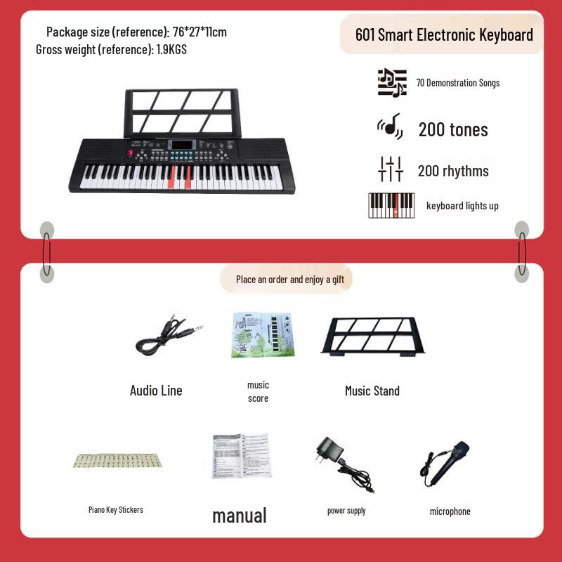 Beginner 61-Key Electronic Keyboard Piano for Home Use and Students