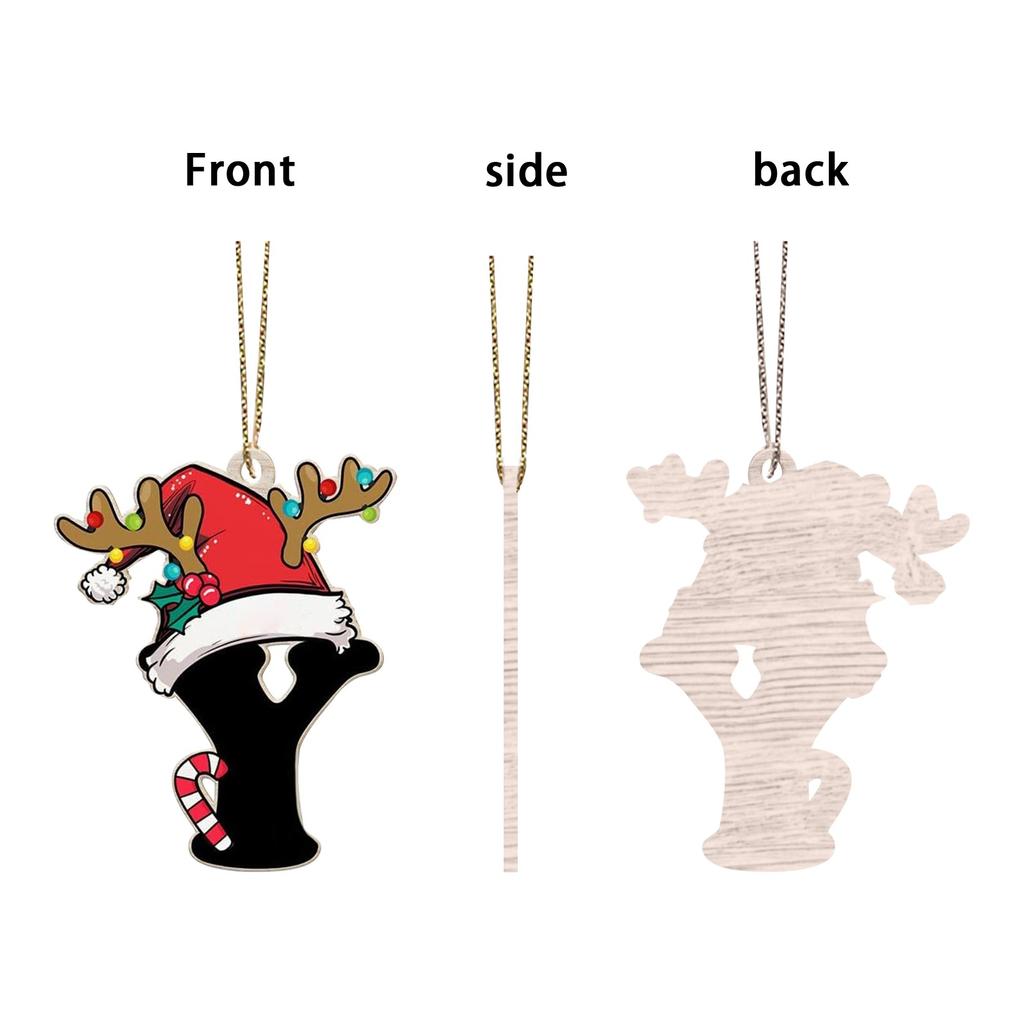 Christmas Ornament 26 Letters Deer Antlers Black Letter 2D Flat Design Each Festive Holiday Christmas Tree Hanging Decorating
