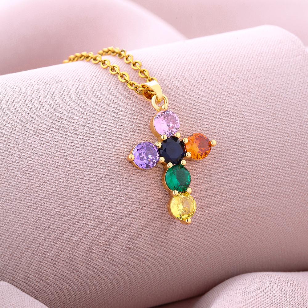 Fashion mixed color zircon cross pendant necklace WOMEN'S simple trendy unique ornament