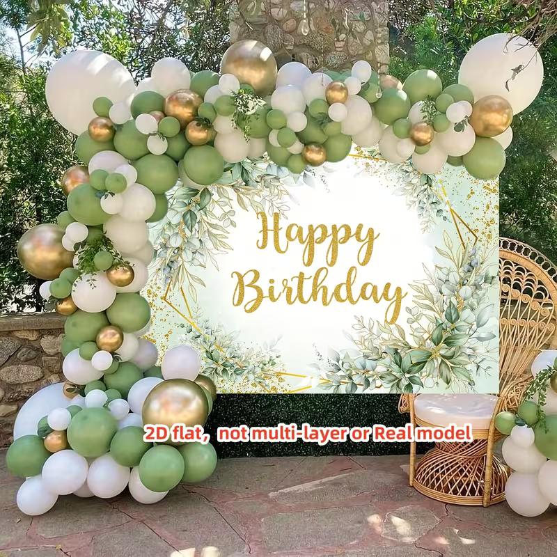 2D Green Gold Happy Birthday Backdrop for Baby Shower & Birthday Party