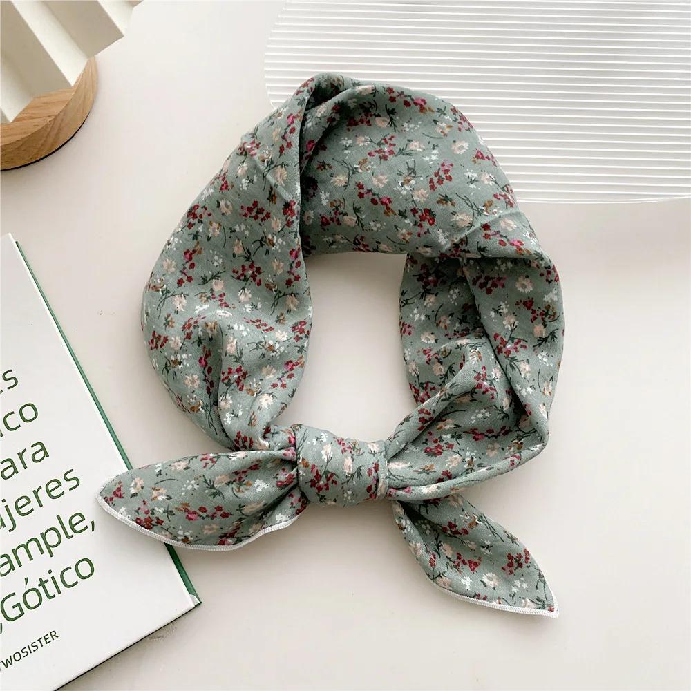 Bloemenprint Neckerchief Dames Haar Sjaal Vierkante Zakdoek Katoenen Nek Sjaals Kleine Wraps Schattige Bandana Hoofddoeken 55*55CM 55x55cm gray