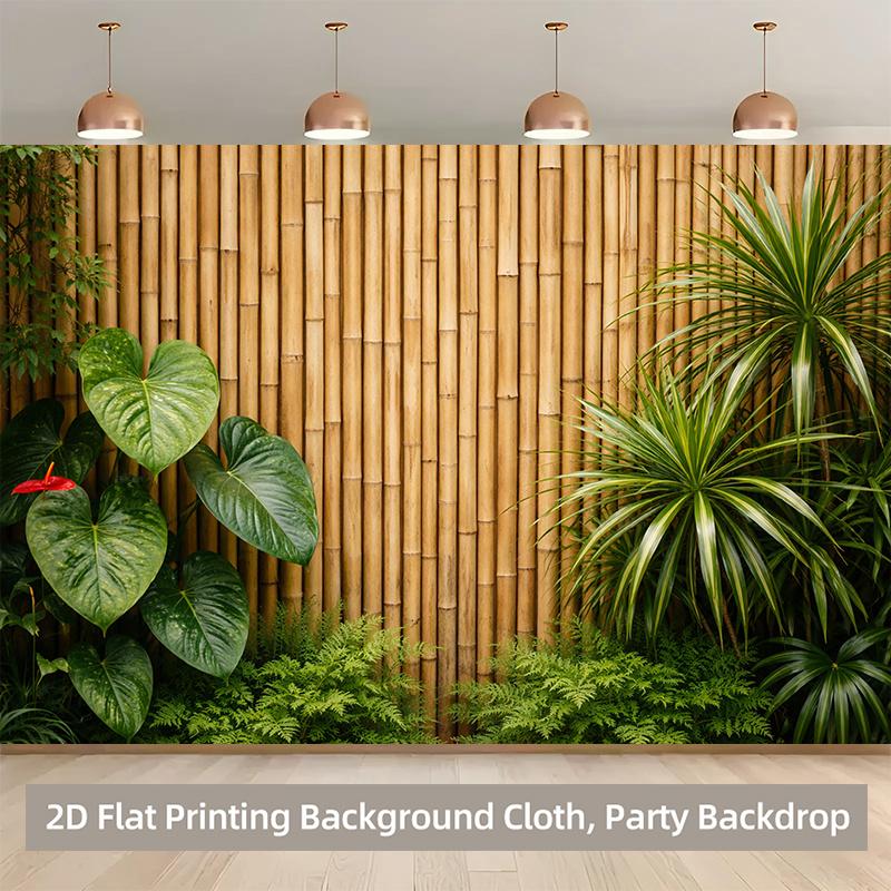 Tappezzeria Giardino Tropicale Piante Verdi Recinzione di Bambù Appeso a Parete per Decorazione Soggiorno Camera da Letto Arte Paesaggistica Zen Naturale Stampa per la Casa