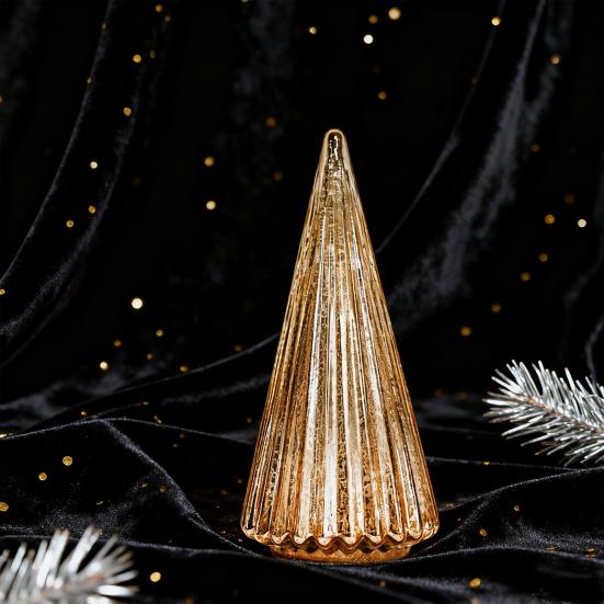 Illuminated Glass Christmas Tree Prelit Christmas Tree Figurine with LED Light Collection Crackled Glass
