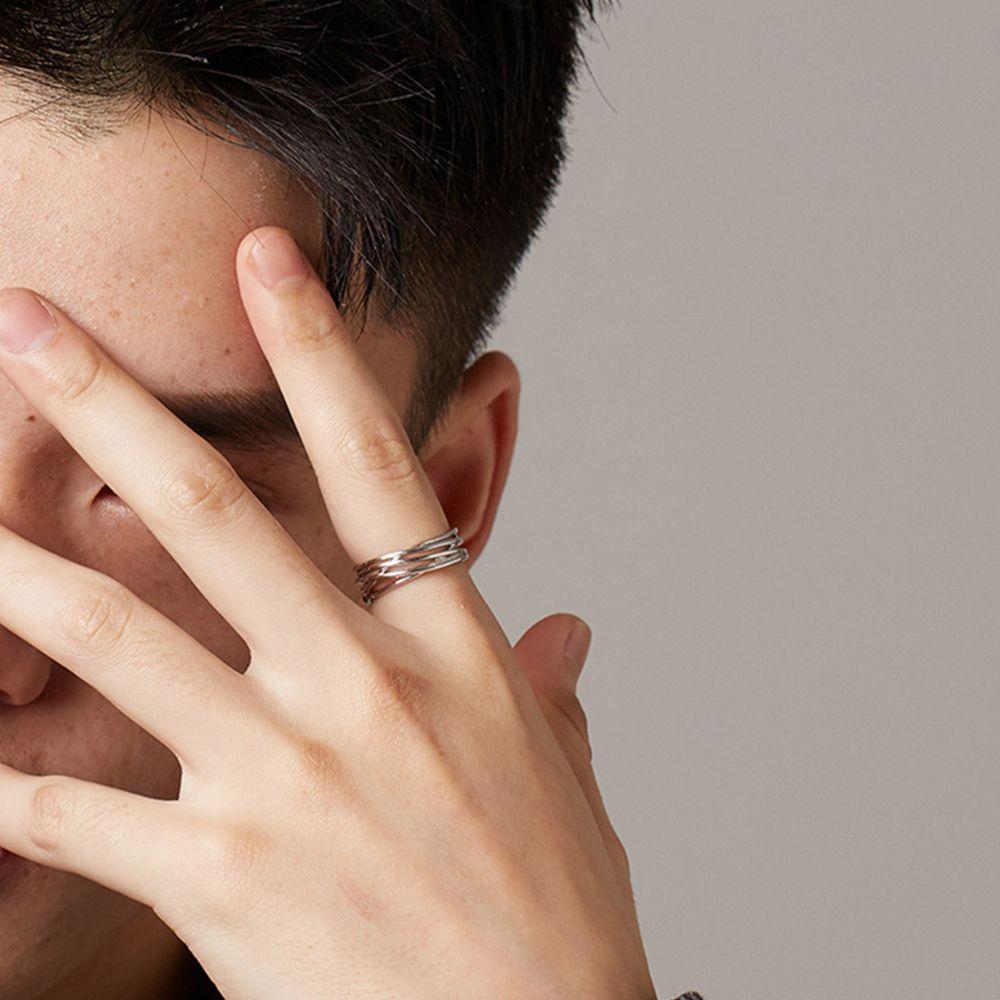 Day Gift Personality Korean Style Jewelry Men Geometric Ring Punk Finger Buckle Line Ring