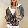 Women's Long Sleeve Christmas Print With Pockets Cardigan Zipper Hooded Sweatshirt Jacket