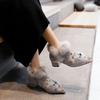 Fashio Pointed Toe faux fur Shoes for Women, Large Size, Fleece-Lined, Thick Heel, Thick Sole, Autumn Winter Warm Shoes