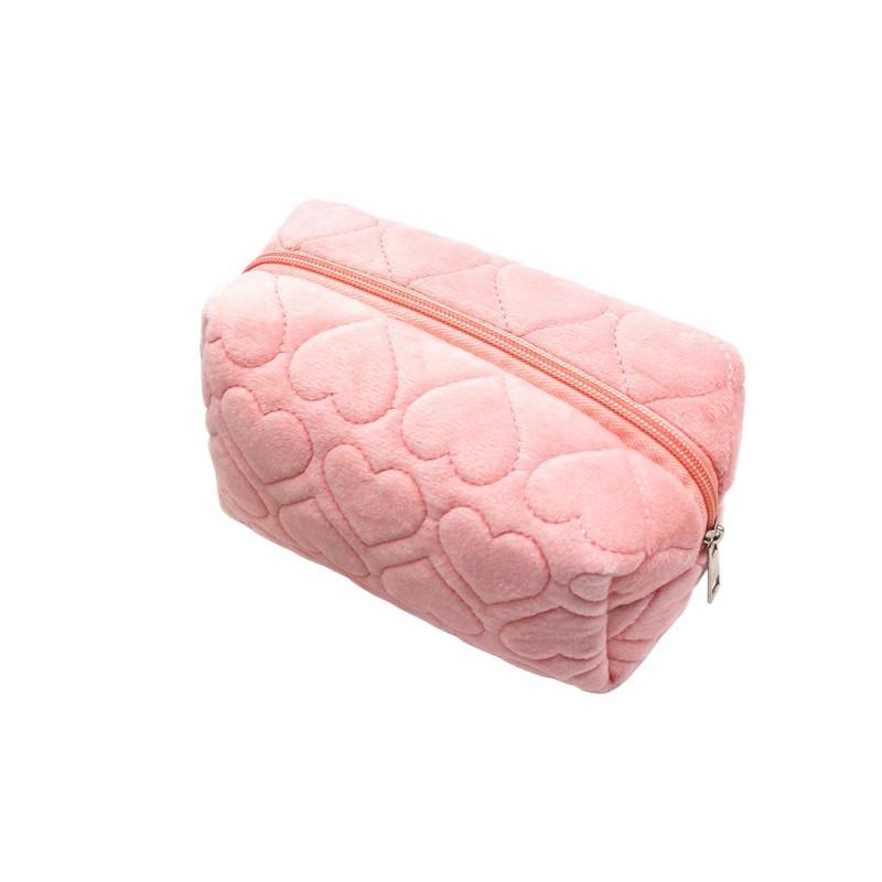 Love Pattern Plush Makeup Bag For Women Portable Travel Commuting Large Cosmetic Bags Zipper Toiletry Bag Washing Storage Bags