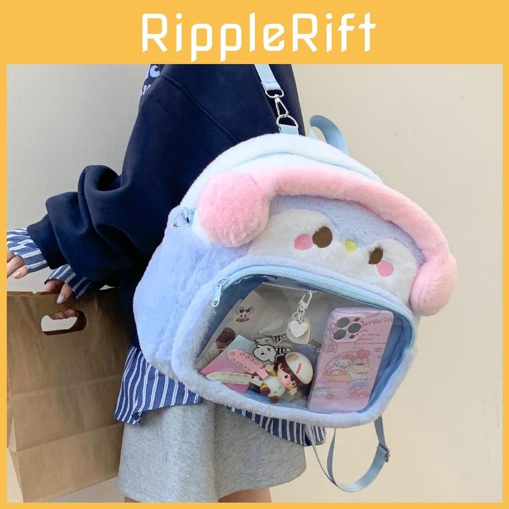Penguin Plush Headphones Backpack Outdoor Large Capacity Itabag Transparent