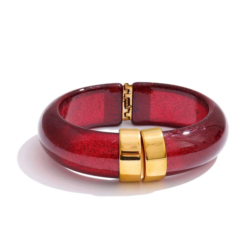 Yhpup 66mm Groen Roze Bruin Paars Acryl Dikke Armband Manchet voor Vrouwen Roestvrij Staal Nieuwkomers 2025 Polssieraad Cadeau
