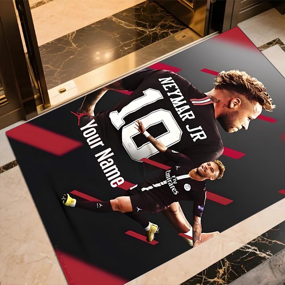 Neymar Jr Football Legend Customizable Name Carpet Design for Foyer Dormitory Playrooms Balcony Anti-slip Rug Office home decor Spiritual Gift