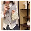 Handmade Beaded Pearl Bucket Phone Bag, Hollow Lace Design Crossbody Purse for Women, Elegant Mini Handbag