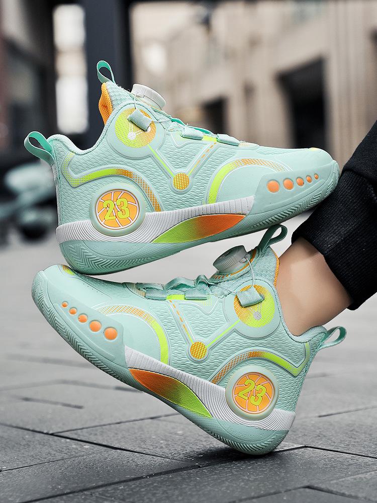 Summer breathable basketball professional actual student sneakers rotating button raw sneakers
