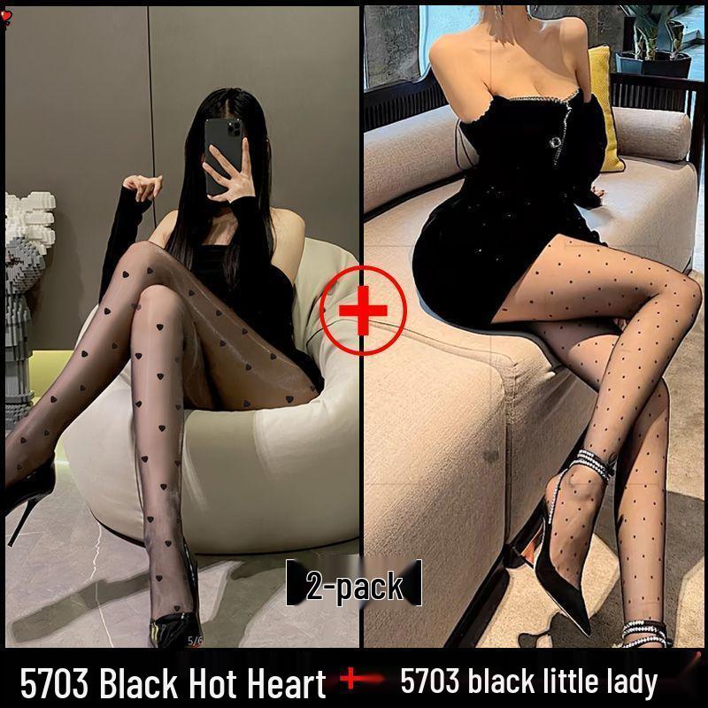 Herz Tupfen Schwarz Strümpfe - Damen Sexy Anti-Laufmaschen Strumpfhose