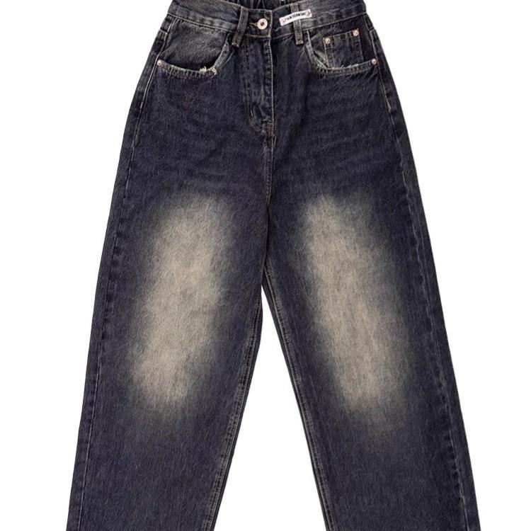 Dark Blue High-Waisted Retro Denim Jeans - Women's Summer Straight-Leg Casual Fit