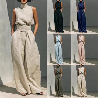 2026 Spring/Summer European & American Women's Cotton Linen Sleeveless Long Pants Casual Set