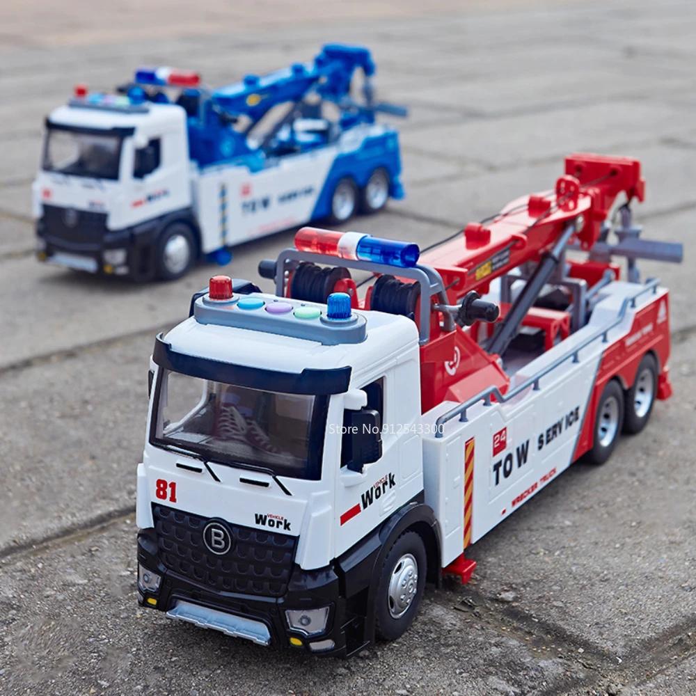 Large Scale 1:18 Double Ditch Obstacle Clearing Toy Car Model Alloy Diecast Sound Light Engineering Vehicle Toys for Kid Present