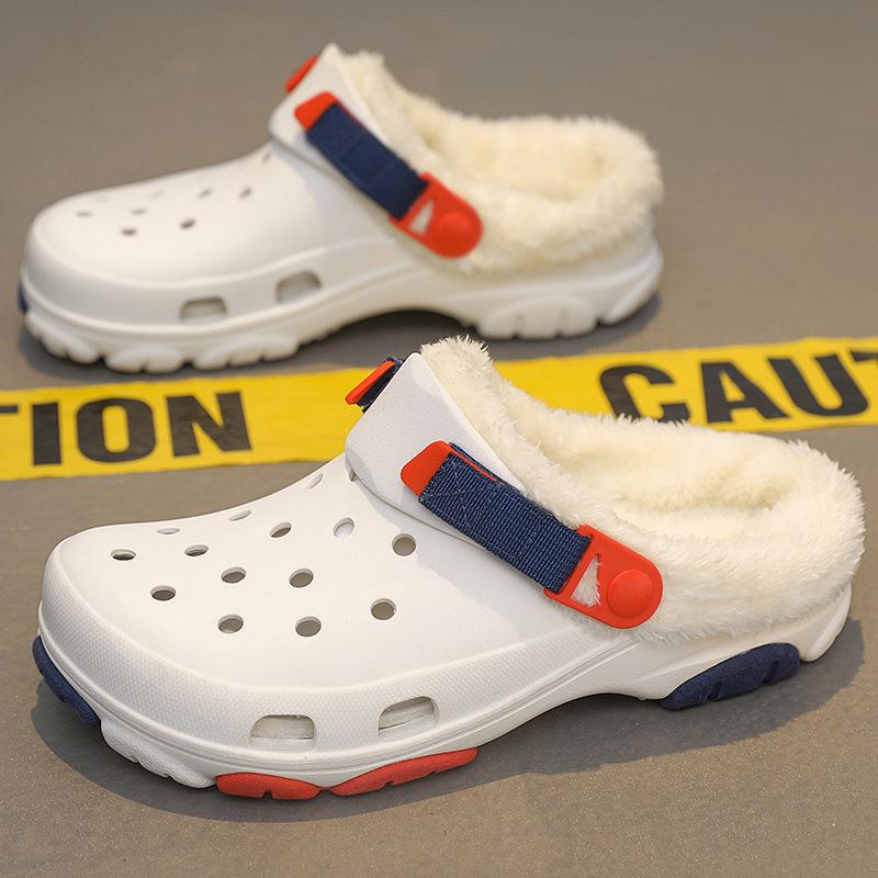 Hole shoes for men's outer wear, winter new products, piled, thickened and heightened, non-slip, soft bag head cotton mop, warm cotton shoes for women