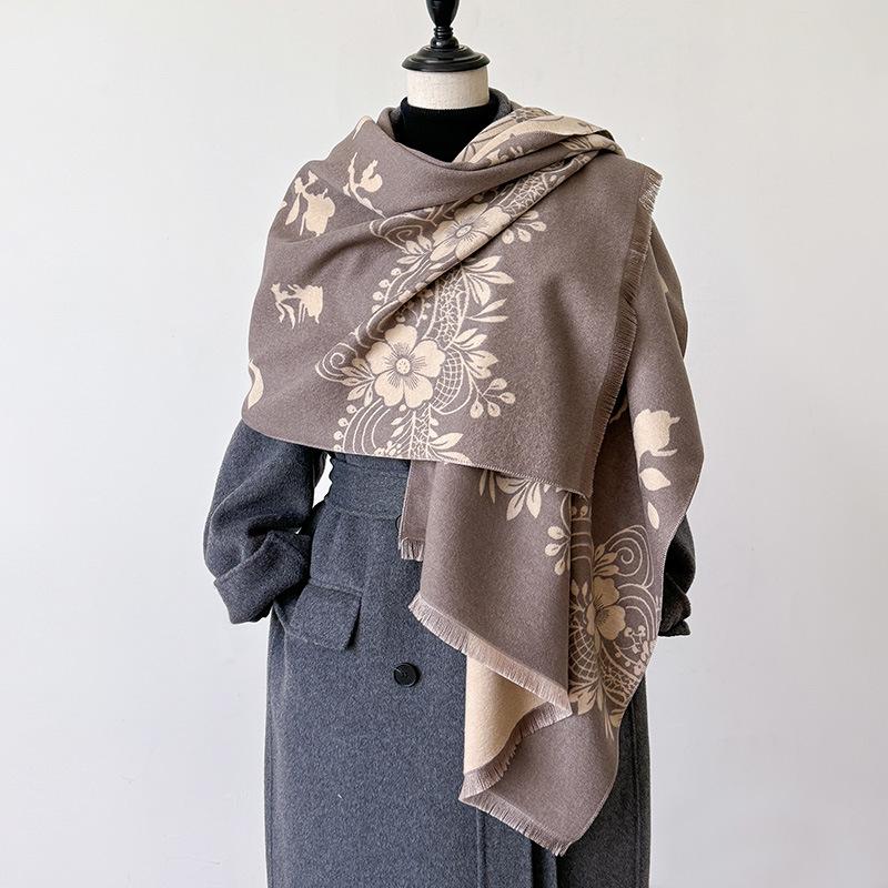 imitation cashmere flower vine man composition texture printing double-sided warm scarf women's shawl outside