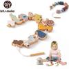 Hölzerne Montessori-Spielzeuge für Kinder, Schnürbrett aus Buchenholz, Pädagogisches Spielzeug, Tierknöpfe, Perlenblöcke, Puzzle-Spielzeug, Babygeschenke