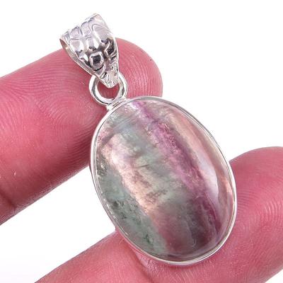 Natural Fluorite Gemstone Handmade 925 Solid Sterling Silver Pendant 1.50" U7w27