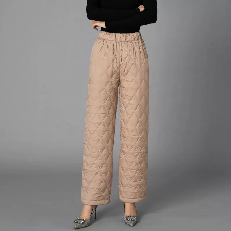 Wide Leg Cotton Pants, Women's Thick Warm Pants, Plus Size Casual Straight Leg Pants, High Waisted Down Cotton Pants for Outerwear