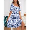 YYFS Damenmode Sommer Frühling Kurzarm Quadratischer Kragen Hohe Taille Freizeitkleider