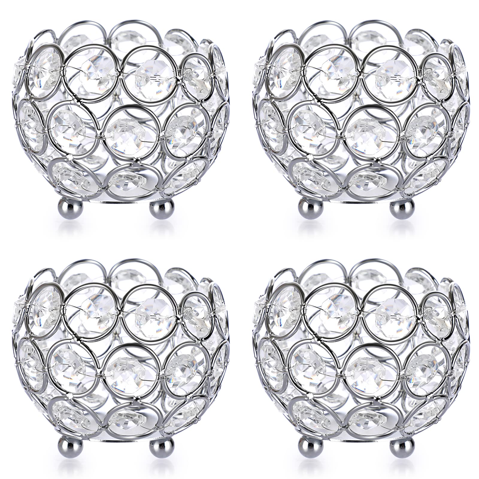 

OwnMy Set of 4 Crystal Bowl Tealight Holders Small Round Votive Candle Holders, Silver Crystal Tea Light Candle Lanterns Candle Stands for Dining срібний