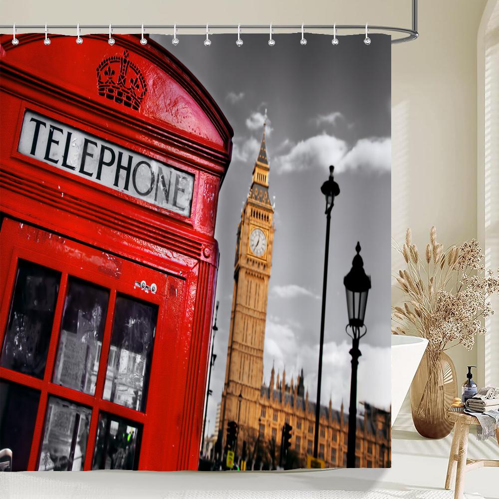1 pack European street scenery pattern polyester material shower curtain bathroom partition curtain home decorative curtain