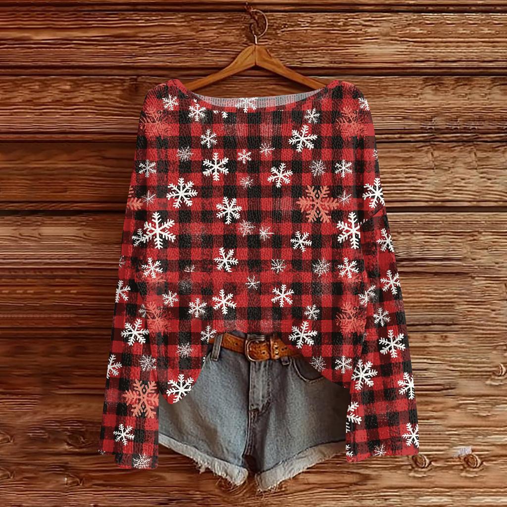 Damenmode Weihnachtsdruck Leichter Pullover Lässig Langärmlig Strick-Pullover-Oberteil