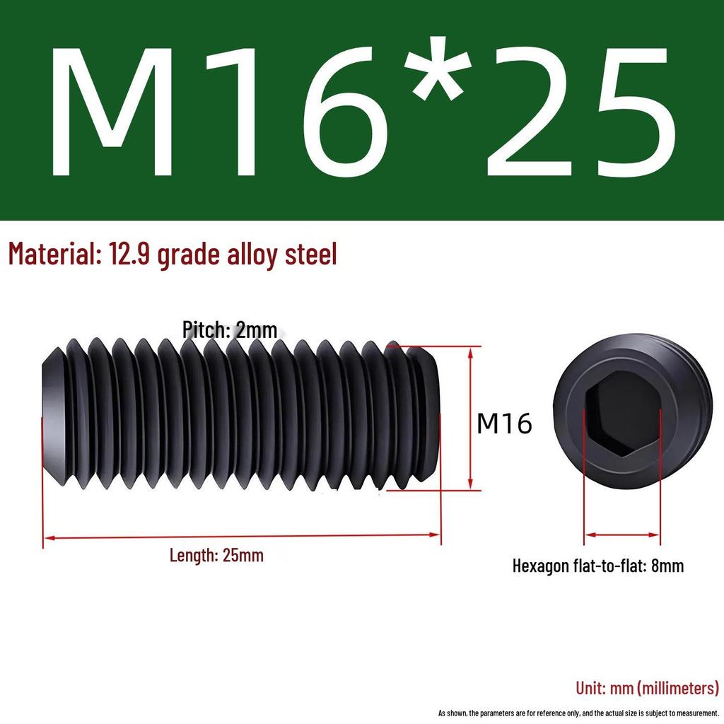 Grade 12.9 Hex Socket Headless Set Screw (M3-M16)