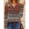 3D Gradual Change Color Block Zipper Front Long-sleeved V-neck T-shirt, Spring and Autumn Casual Long-sleeved Top
