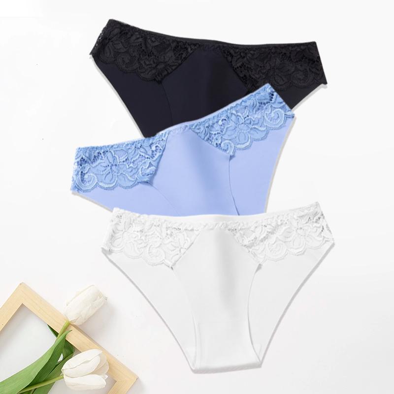 3Pcs/Set Lace Woman Panties Silk New Female Underwear for Woman Seamless Solid Lingerie Panties 3Pcs Free Shipping