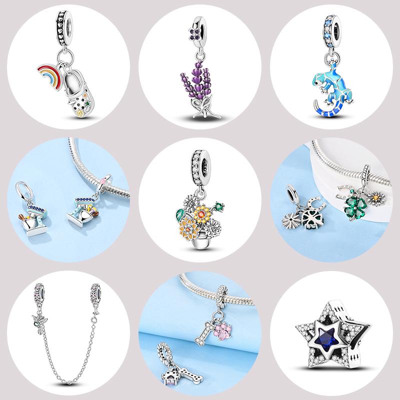 Copper Charm Bead Flower Heart Aircraft Fit Original Bracelet Pendnat Diy For Woman Jewelry